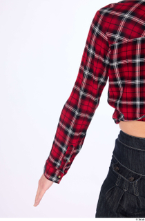 Hanane casual dressed plaid knotted flannel shirt red bra sleeve…